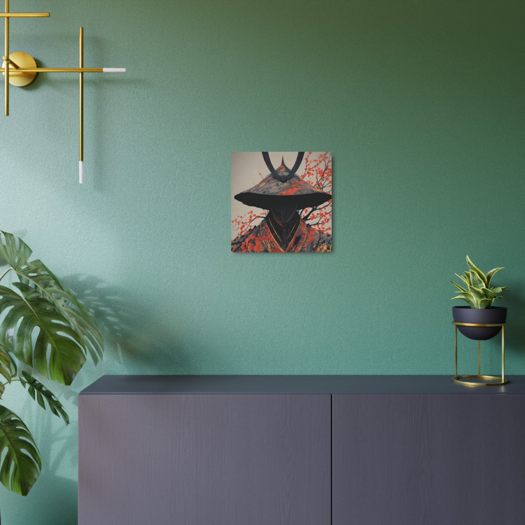 Metal Art Sign — Samurai Shadow with Autumn Maples