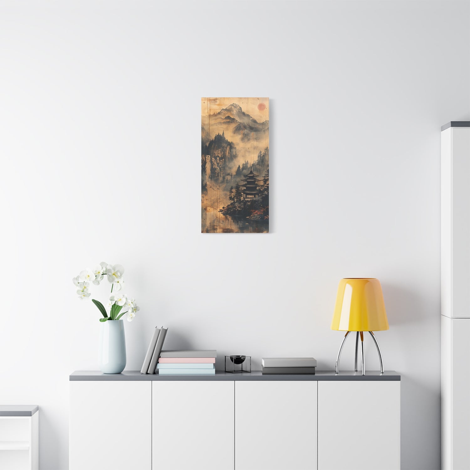 Zen Mountain Mist Canvas Art — Japanese Pagoda Landscape on Stretched Matte Canvas - The Art Hub