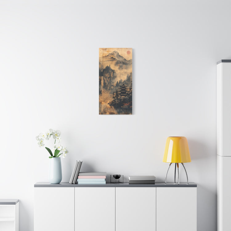 Zen Mountain Mist Canvas Art — Japanese Pagoda Landscape on Stretched Matte Canvas - The Art Hub