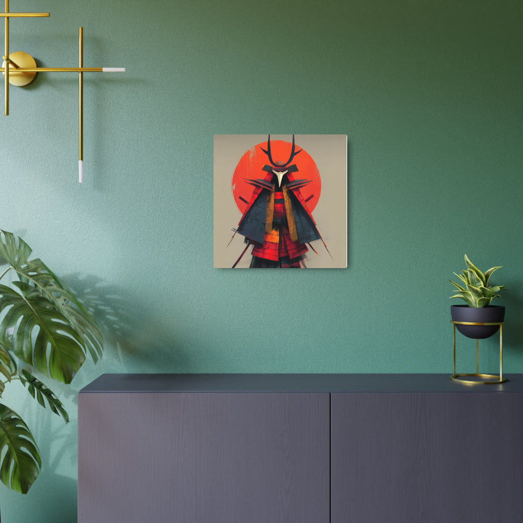 Samurai Metal Art Sign — Red Sun Warrior Wall Decor