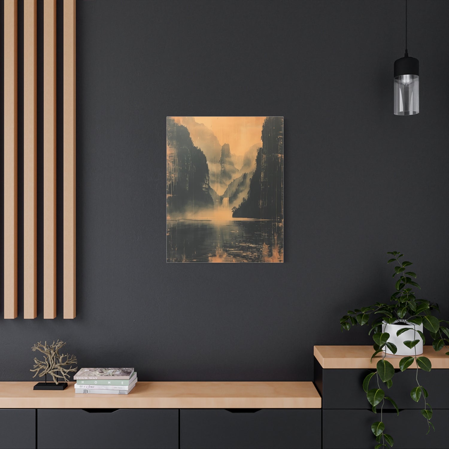 Chinese Landscape Art - Moody Mountain Lake Landscape Art - The Art Hub