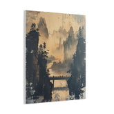 Serene Mountain Bridge Canvas Wall Art — East Asian Landscape Matte Stretched Print - The Art Hub