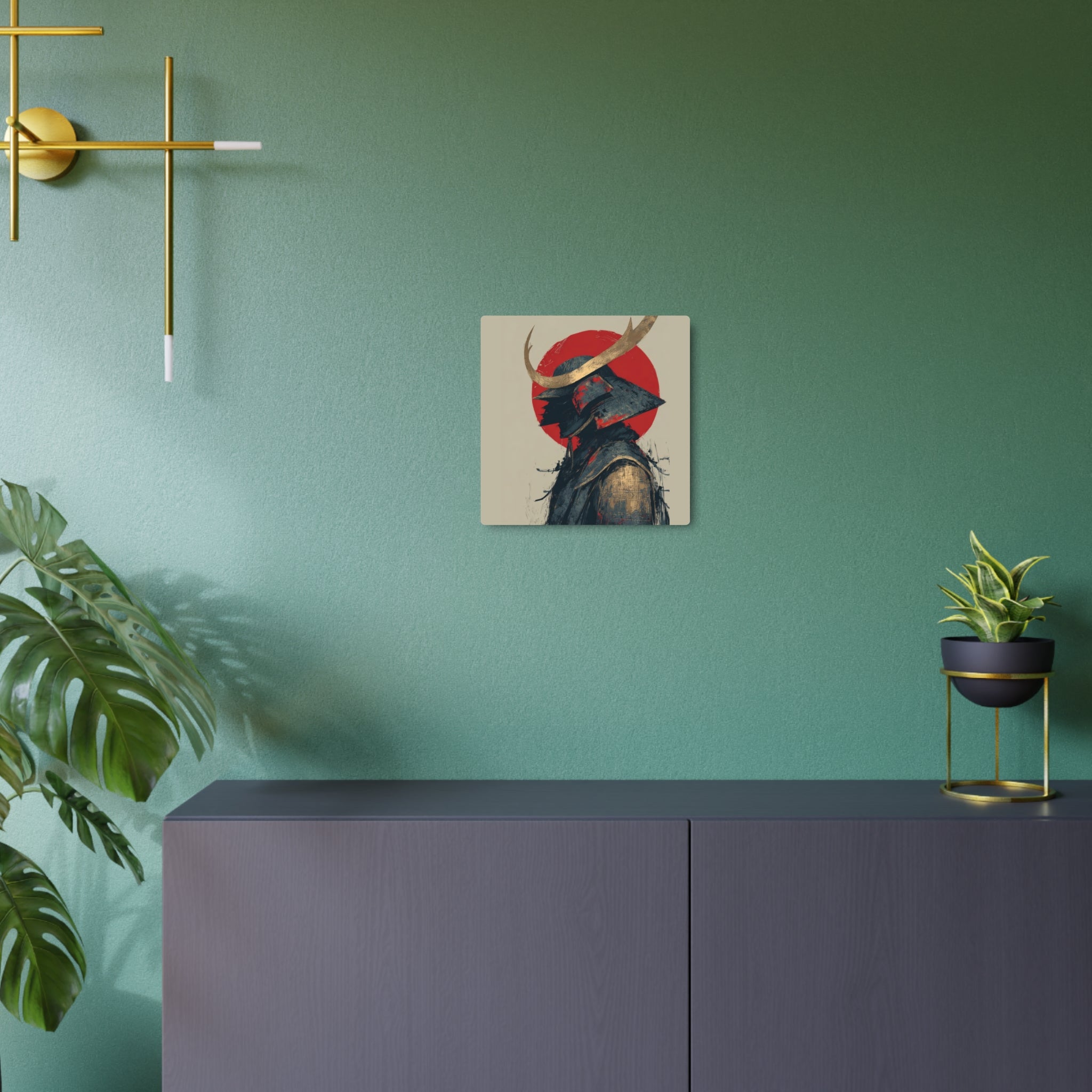 Samurai Helmet Metal Art Sign — Japanese Warrior Wall Decor