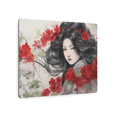 Metal Art Asian Woman with Red Blossoms Decorative Wall Art - The Art Hub