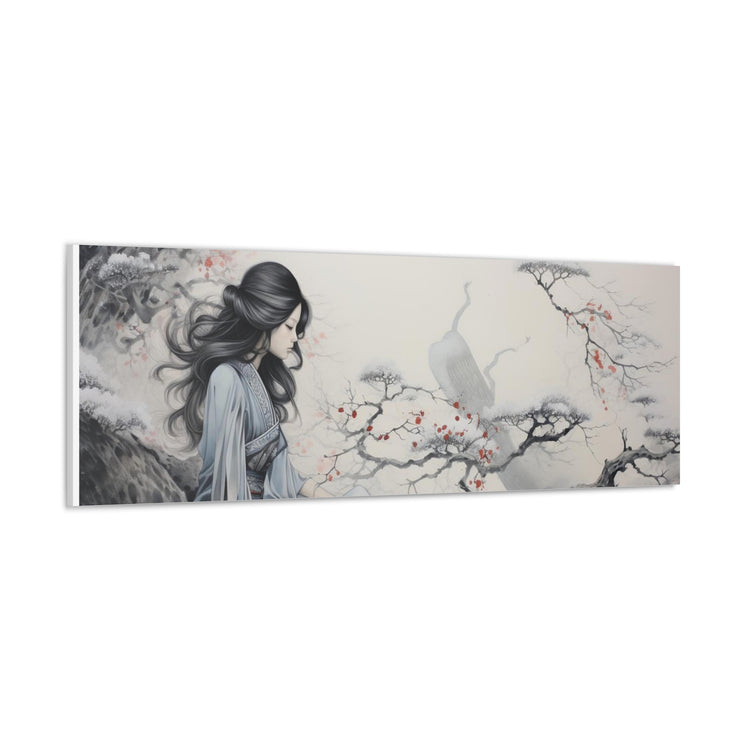 Canvas Wall Art Serene Geisha in Misty Cherry Blossom - The Art Hub