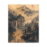 Zen Mountain Mist Canvas Art — Japanese Pagoda Landscape on Stretched Matte Canvas - The Art Hub