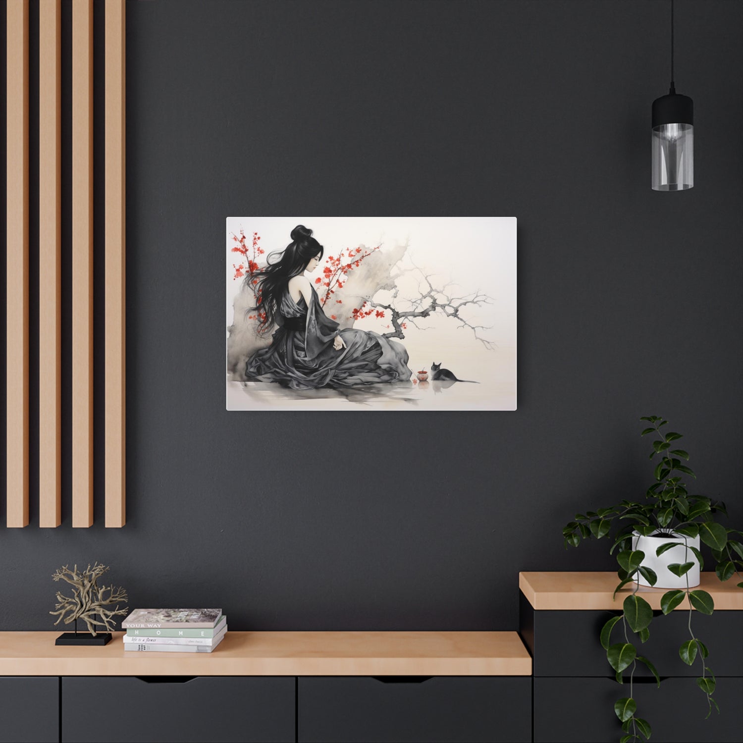 Metal Art Asian-Inspired Geisha with Cherry Blossoms Wall Art - The Art Hub