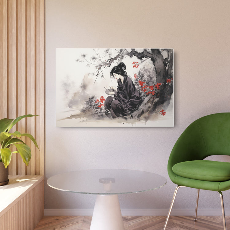 Metal Art Ink Wash Geisha Scene Wall Decor - The Art Hub