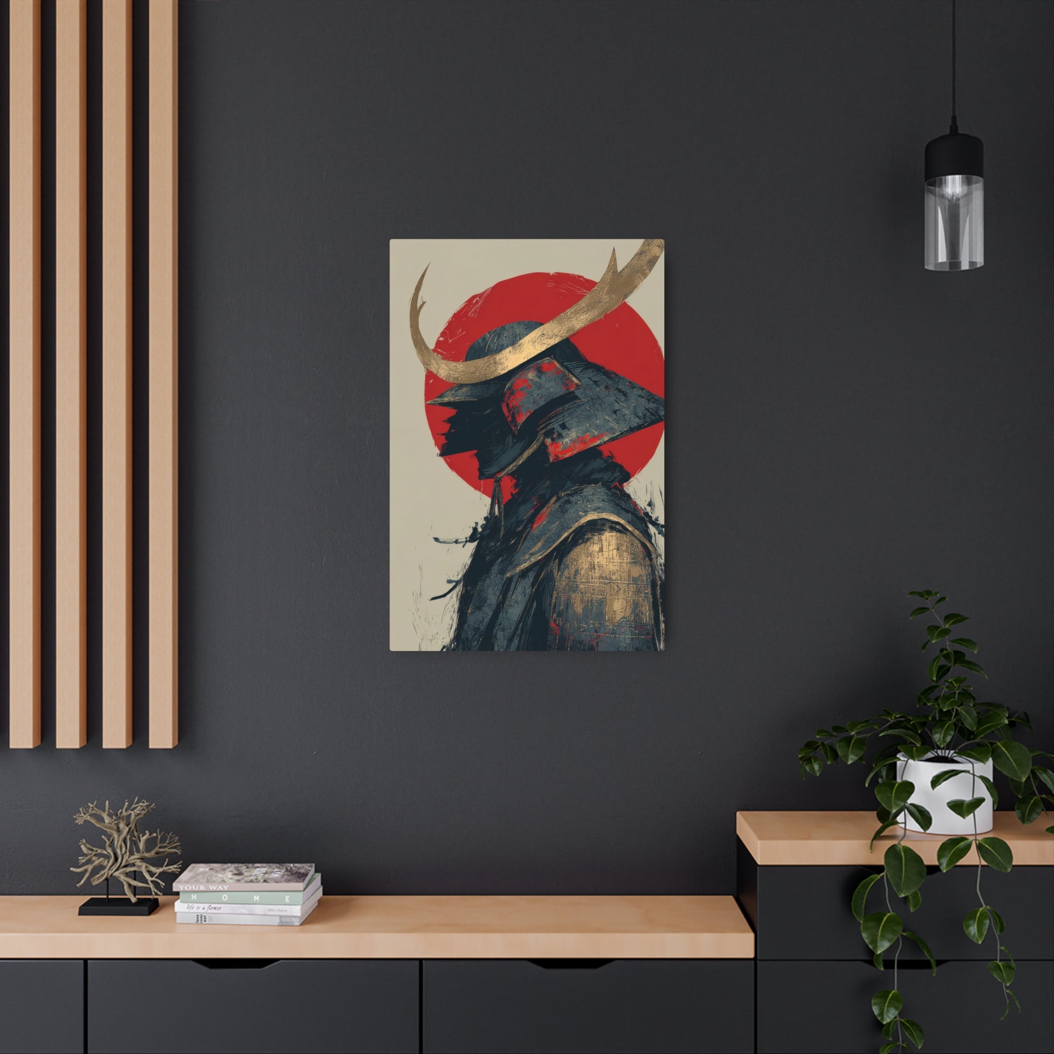 Samurai Helmet Metal Art Sign — Japanese Warrior Wall Decor