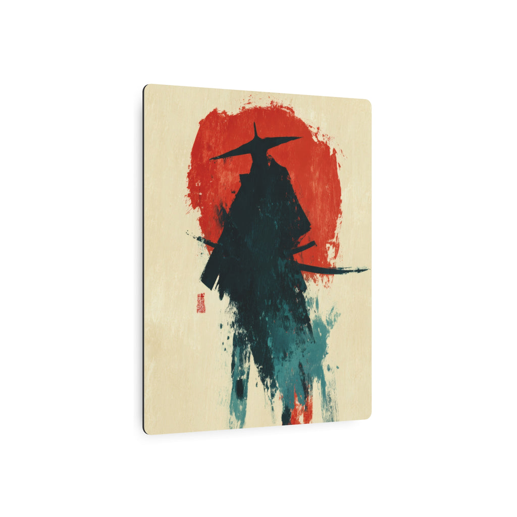 Samurai Silhouette Metal Art Sign — Japanese Ink Wash Wall Decor