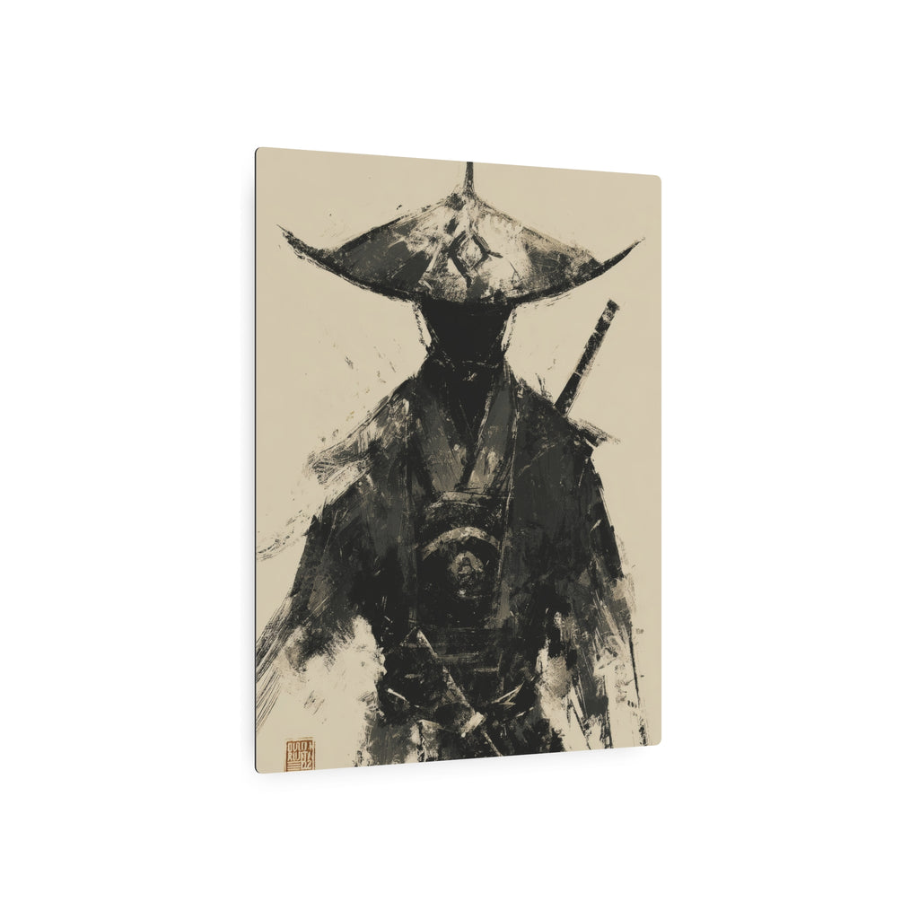 Samurai Ink Warrior Metal Art Sign — Japanese Sumi-e Wall Decor