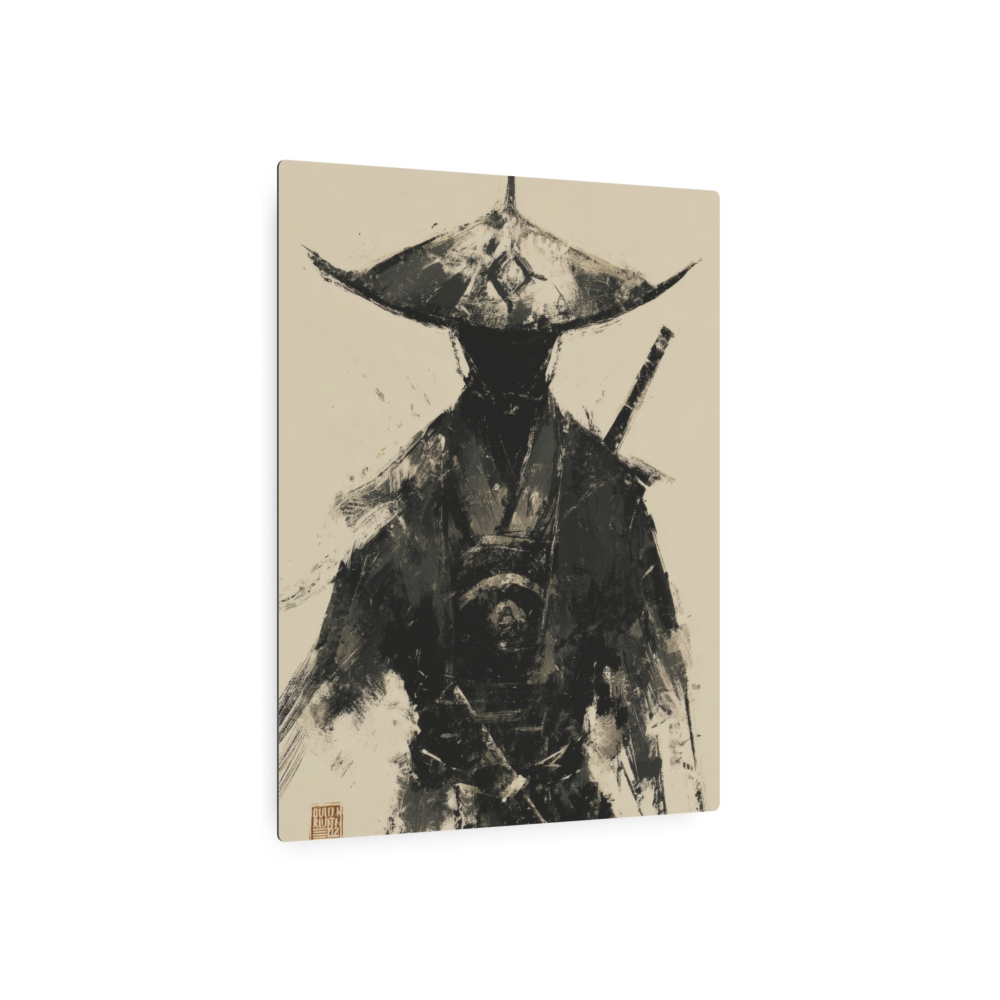 Samurai Ink Warrior Metal Art Sign — Japanese Sumi-e Wall Decor