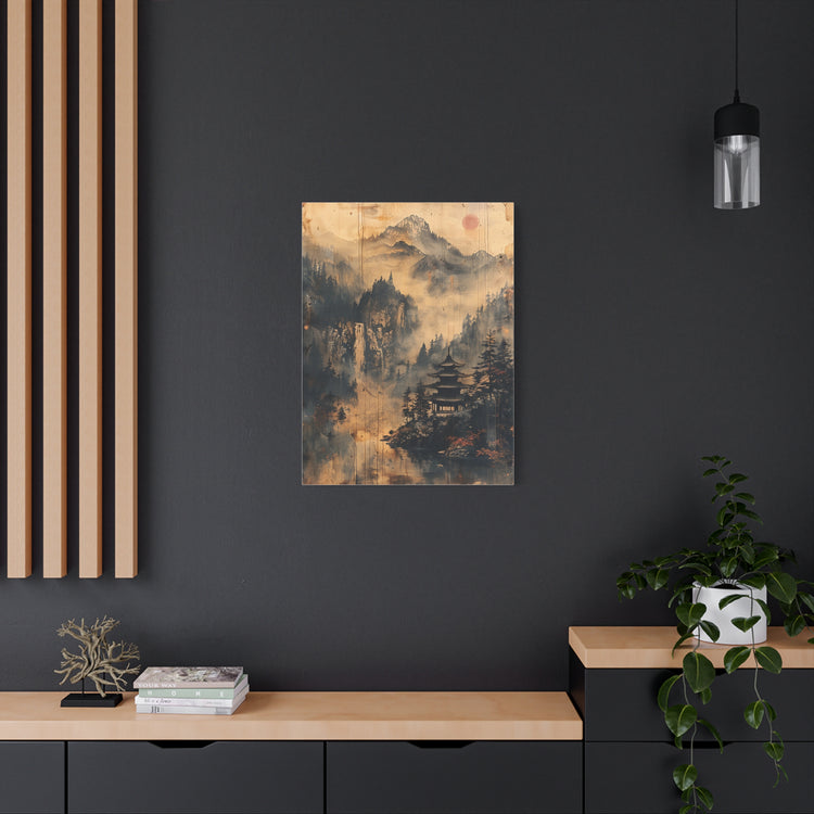 Zen Mountain Mist Canvas Art — Japanese Pagoda Landscape on Stretched Matte Canvas - The Art Hub