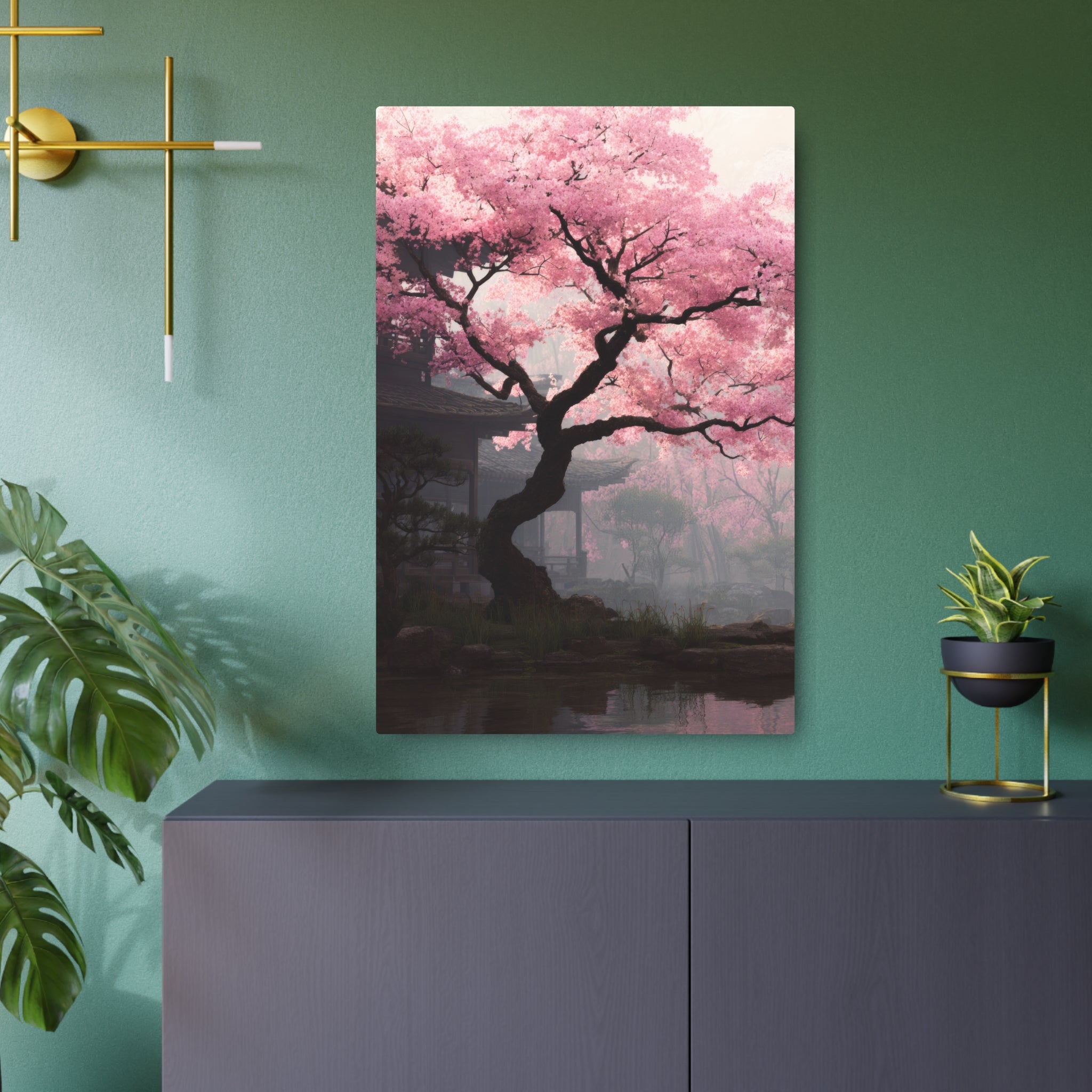 Cherry Blossom Metal Art Sign — Japanese Sakura Wall Decor