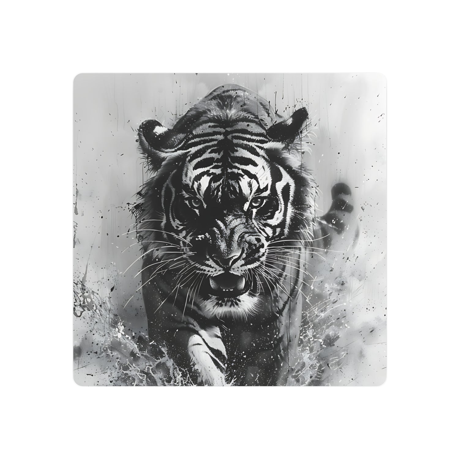 Tiger Metal Art — Dramatic Black & White Running Tiger Wall Decor - The Art Hub
