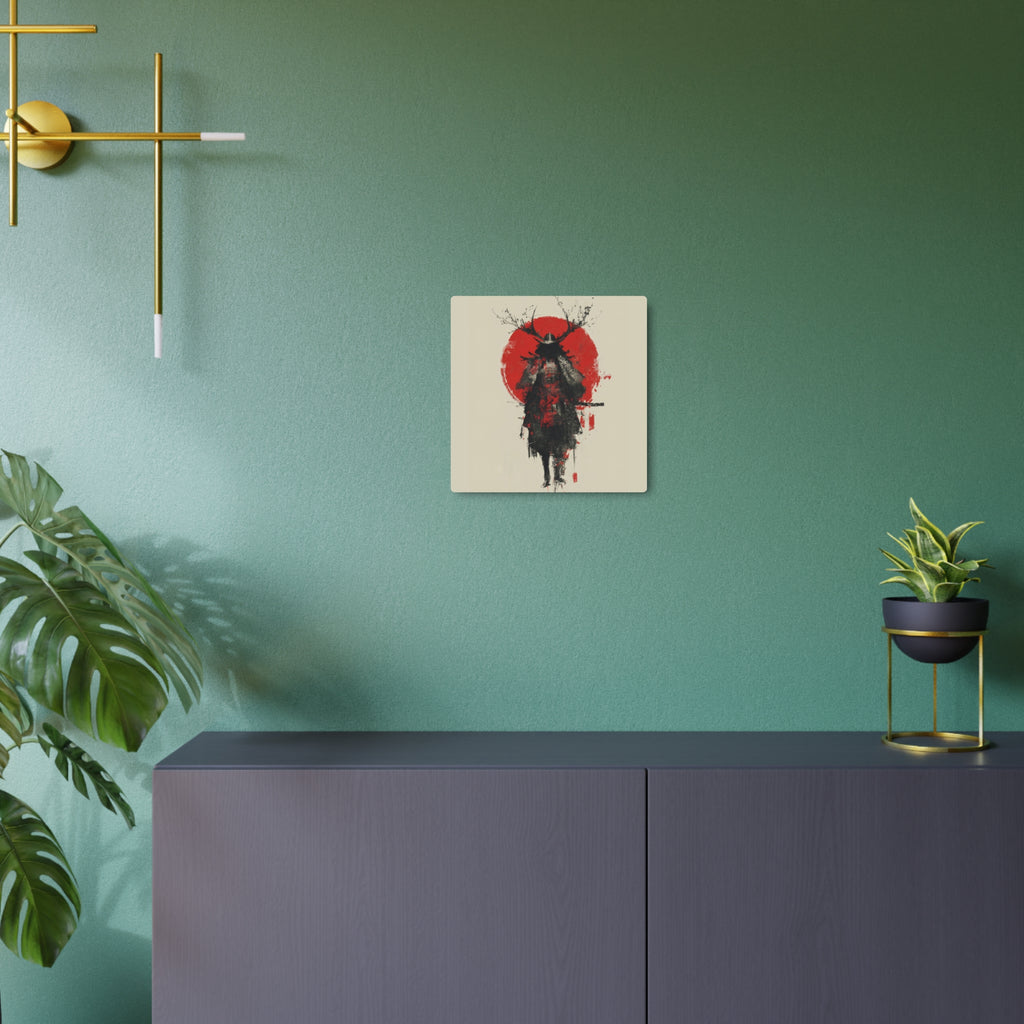Samurai Metal Art Sign — Red Sun Warrior Wall Decor