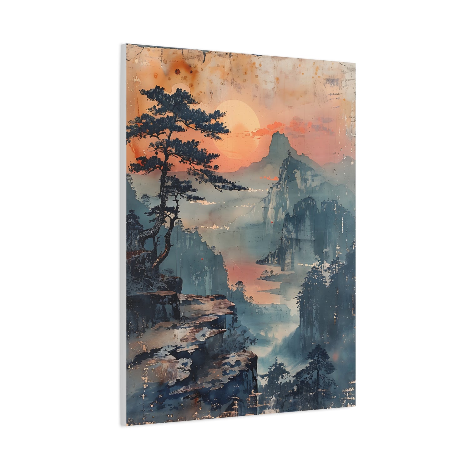 Sunset Mountain Landscape Canvas Print — Misty Pine Cliff Wall Art - The Art Hub