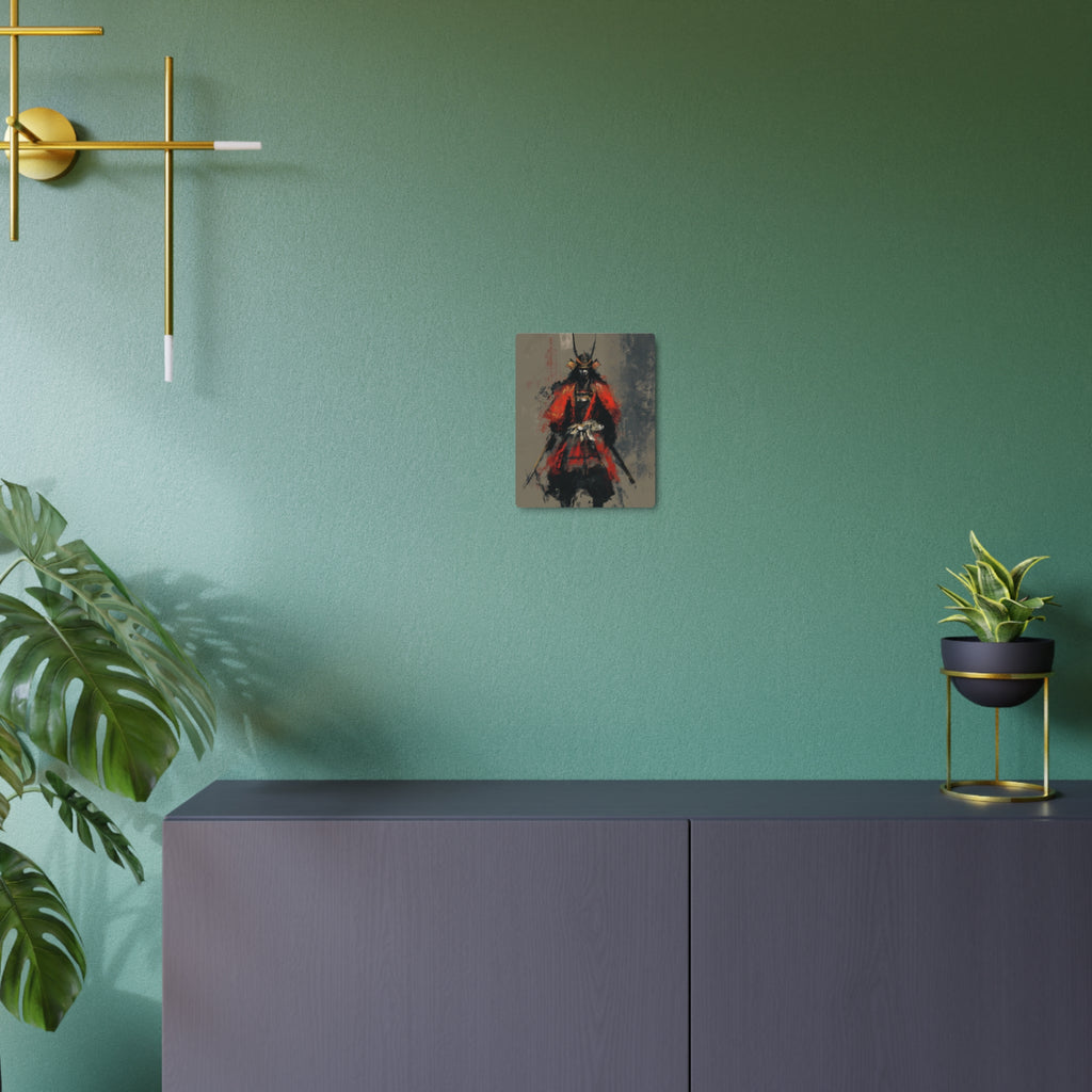Samurai Warrior Metal Art Sign — Abstract Red Armor Wall Décor