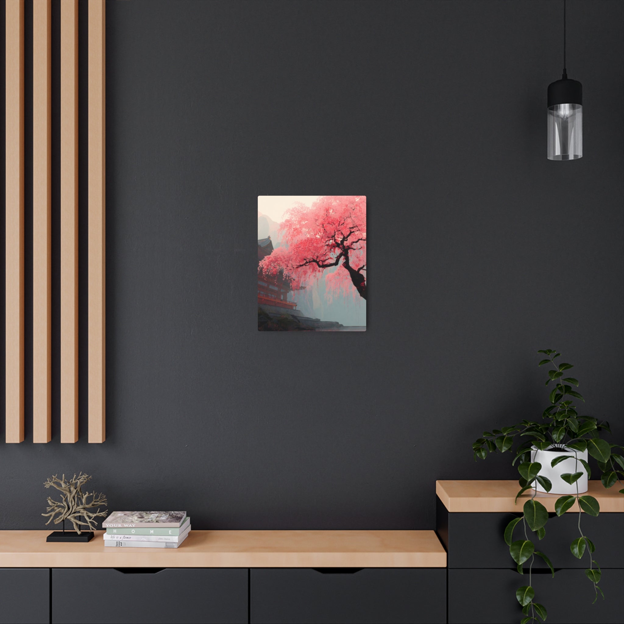 Cherry Blossom Metal Art Sign – Pink Sakura Landscape Wall Décor