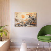 Japanese Landscape Metal Art Orange Sun & Bonsai Trees Wall Decor - The Art Hub