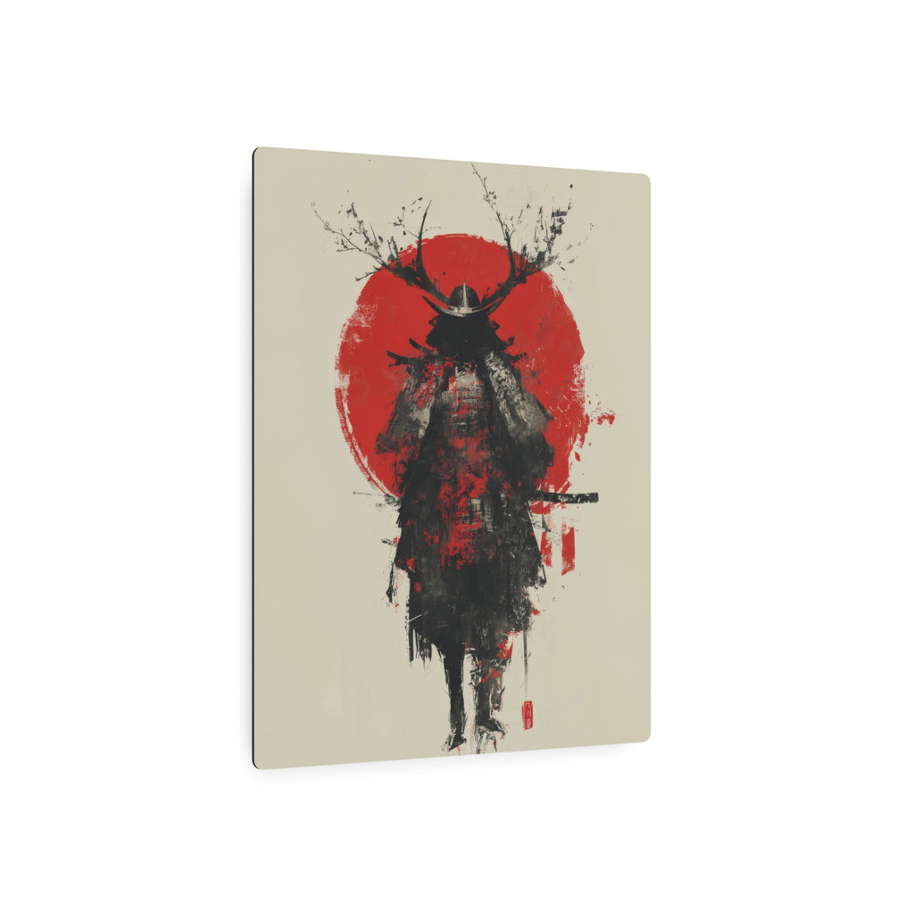Samurai Metal Art Sign — Red Sun Warrior Wall Decor