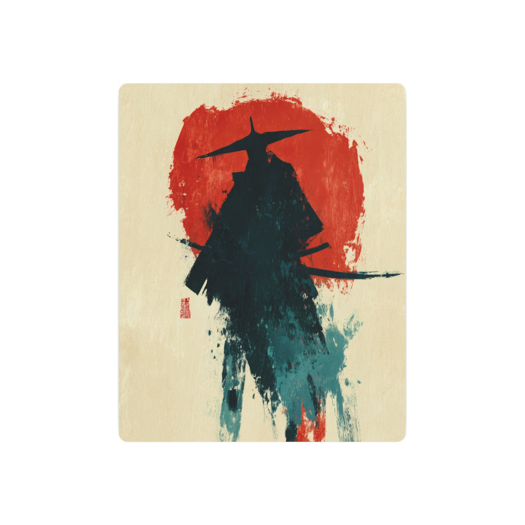 Samurai Silhouette Metal Art Sign — Japanese Ink Wash Wall Decor