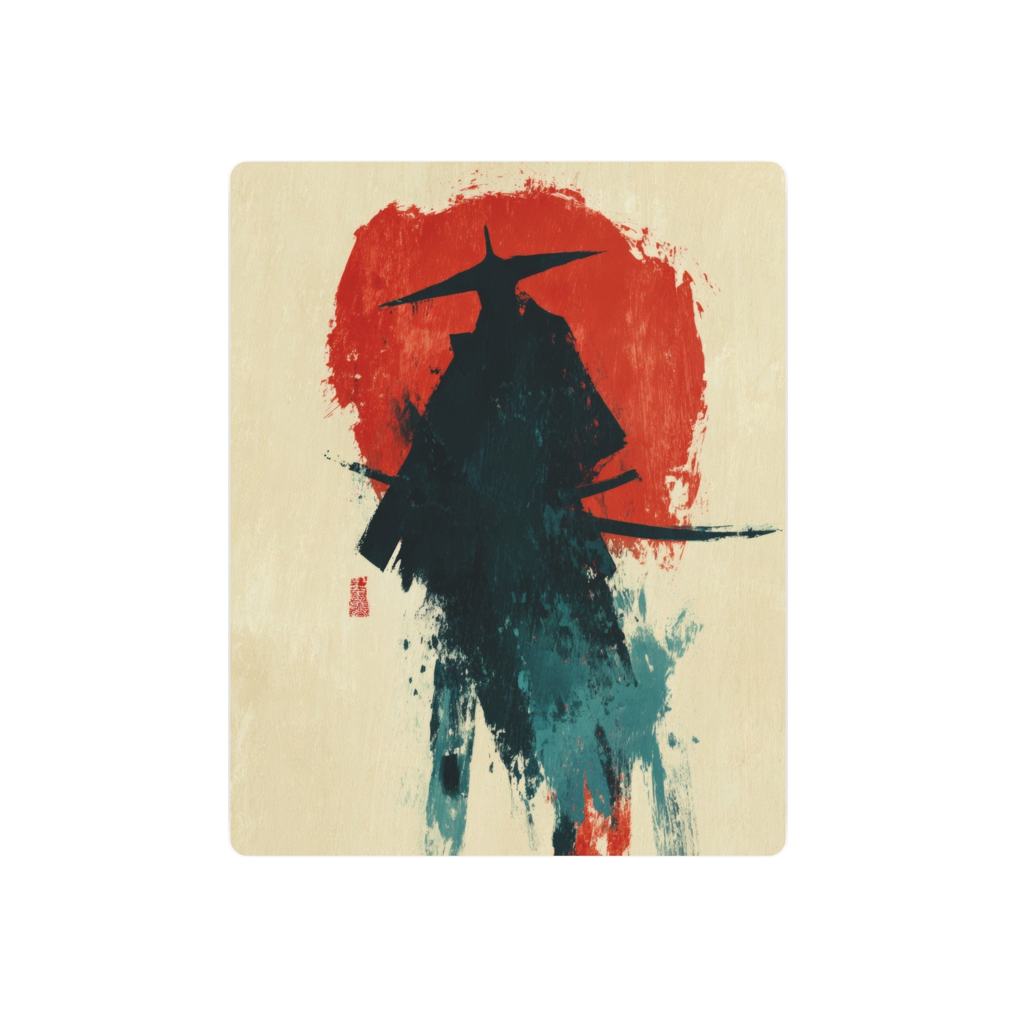 Samurai Silhouette Metal Art Sign — Japanese Ink Wash Wall Decor