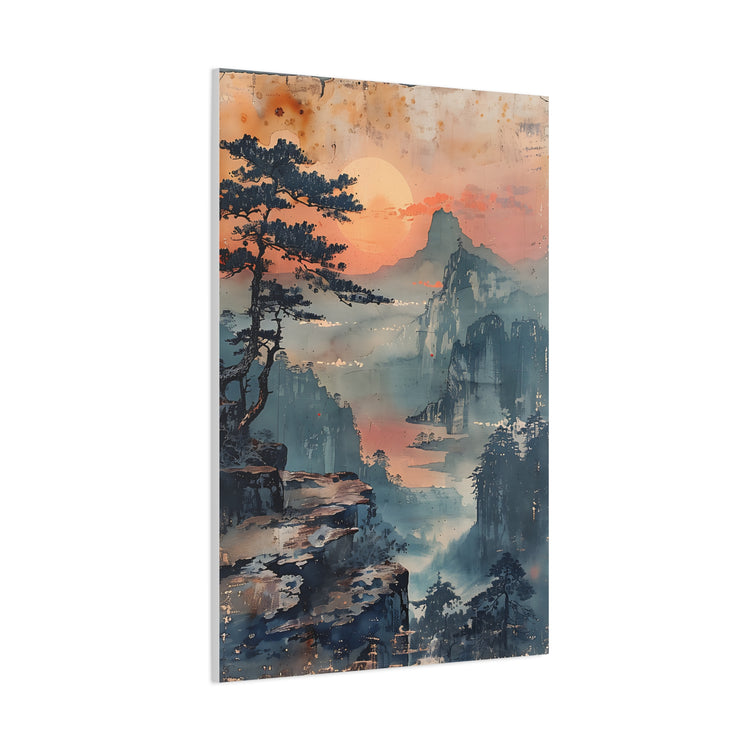 Sunset Mountain Landscape Canvas Print — Misty Pine Cliff Wall Art - The Art Hub