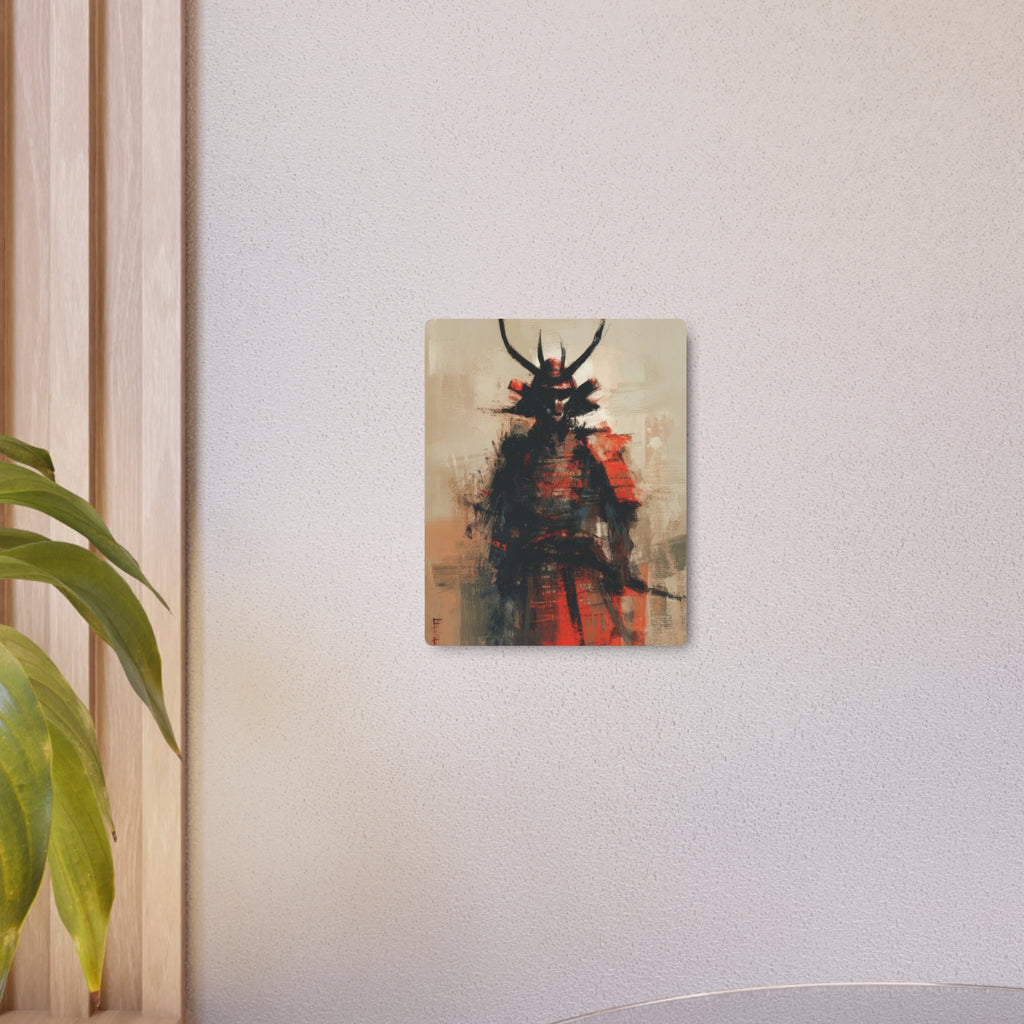 Samurai Metal Art Sign — Abstract Red Warrior Wall Decor