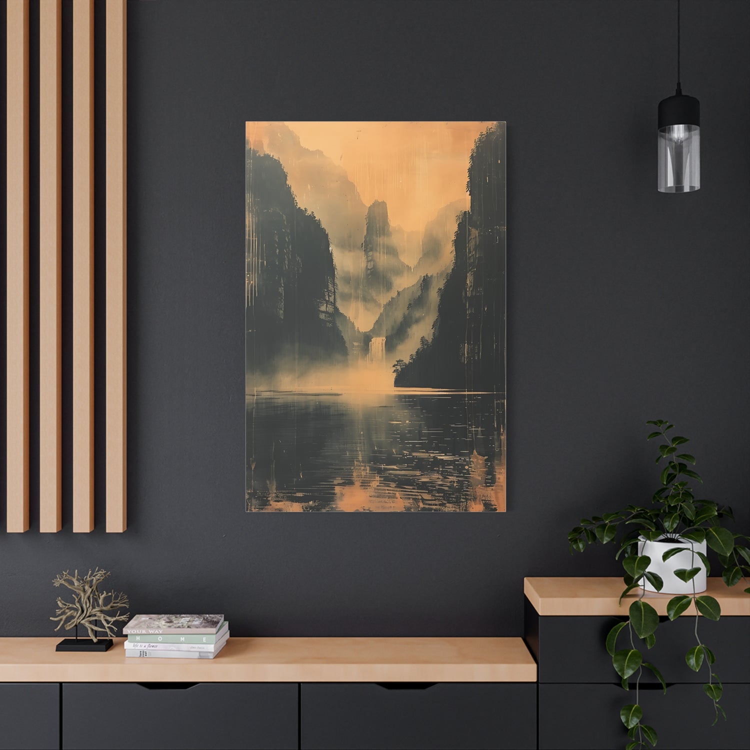 Chinese Landscape Art - Moody Mountain Lake Landscape Art - The Art Hub