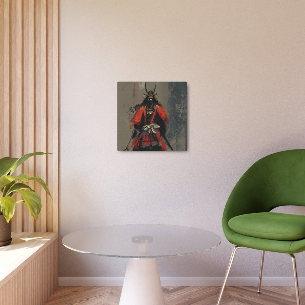 Samurai Warrior Metal Art Sign — Abstract Red Armor Wall Décor