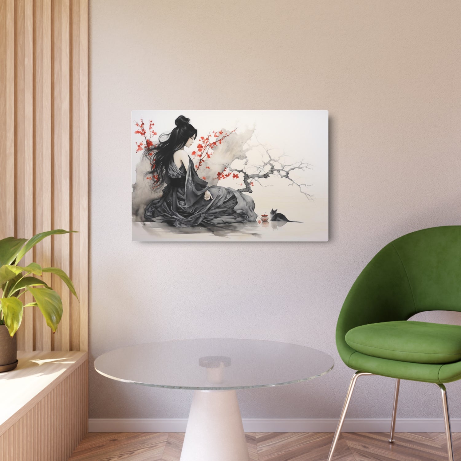 Metal Art Asian-Inspired Geisha with Cherry Blossoms Wall Art - The Art Hub