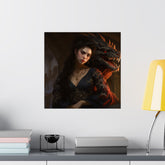 Fantasy Portrait Poster — Dark Sorceress with Dragon Matte Vertical Print - The Art Hub