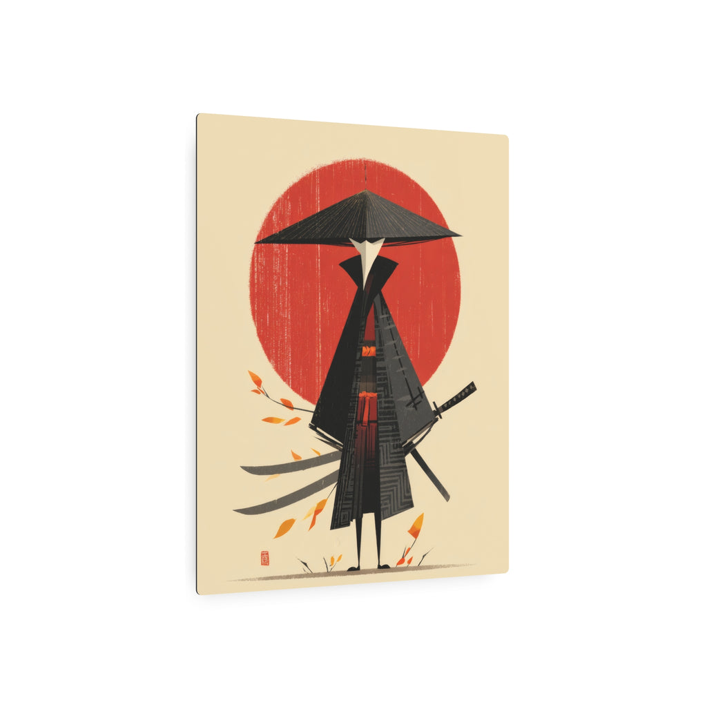 Samurai Metal Art Sign — Minimal Japanese Warrior Wall Decor with Red Sun