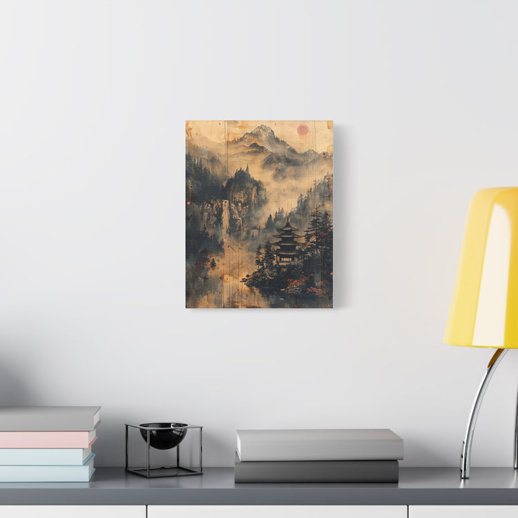 Zen Mountain Mist Canvas Art — Japanese Pagoda Landscape on Stretched Matte Canvas - The Art Hub