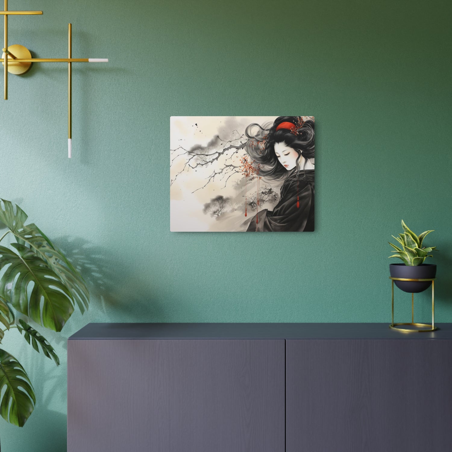 Metal Art Elegant Geisha Wall Plaque (Asian Ink-Style Décor) - The Art Hub