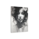 Metal Wall Art Sign — Monochrome Portrait of Woman with Floral Accents - The Art Hub