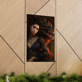 Fantasy Portrait Poster — Dark Sorceress with Dragon Matte Vertical Print - The Art Hub