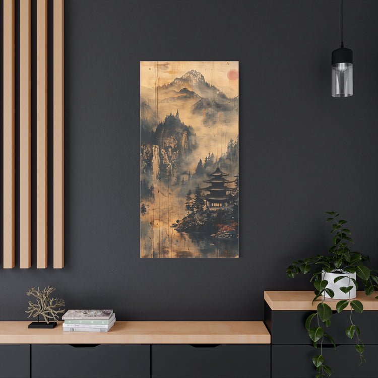 Zen Mountain Mist Canvas Art — Japanese Pagoda Landscape on Stretched Matte Canvas - The Art Hub
