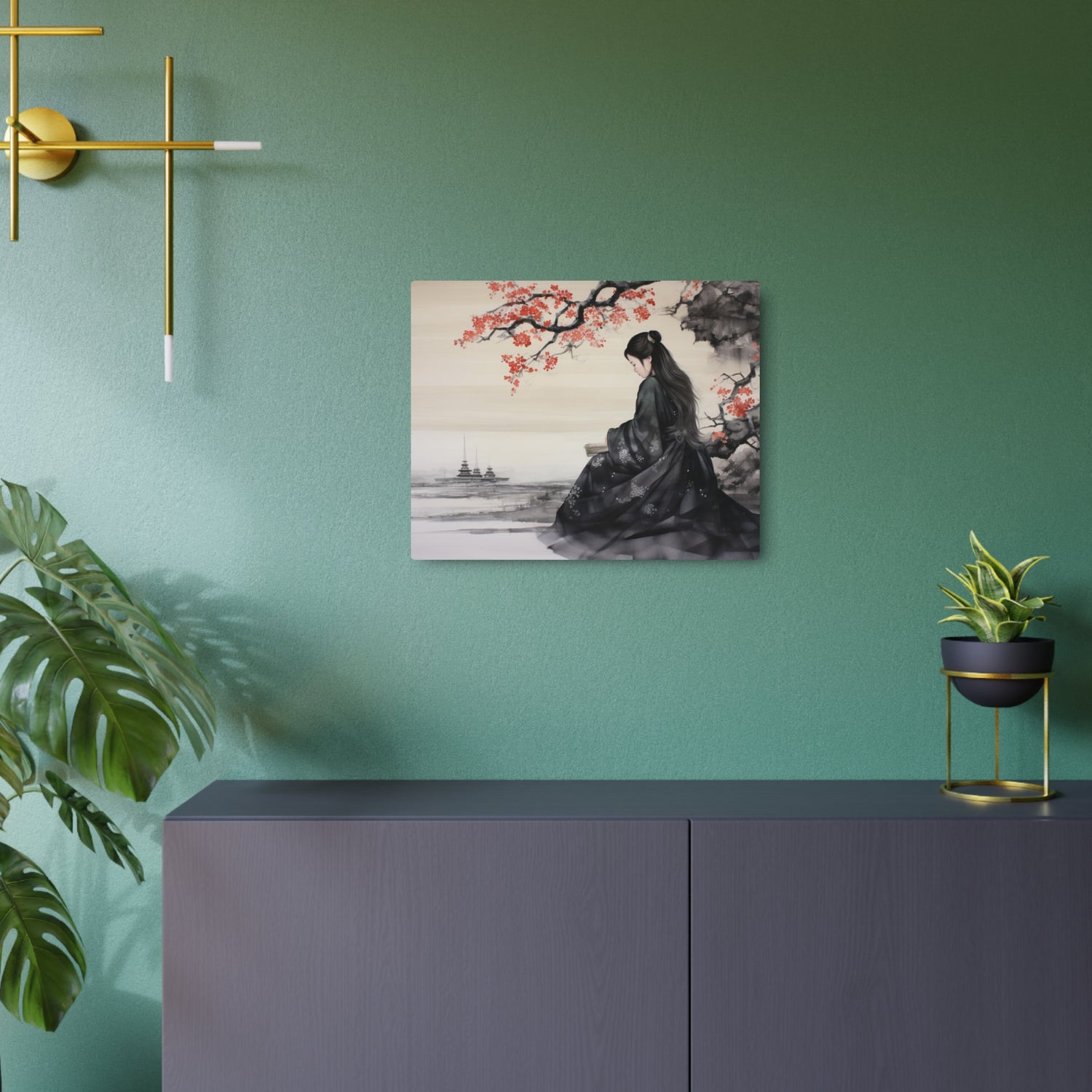 Metal Art Japanese Geisha Landscape Wall Art - The Art Hub