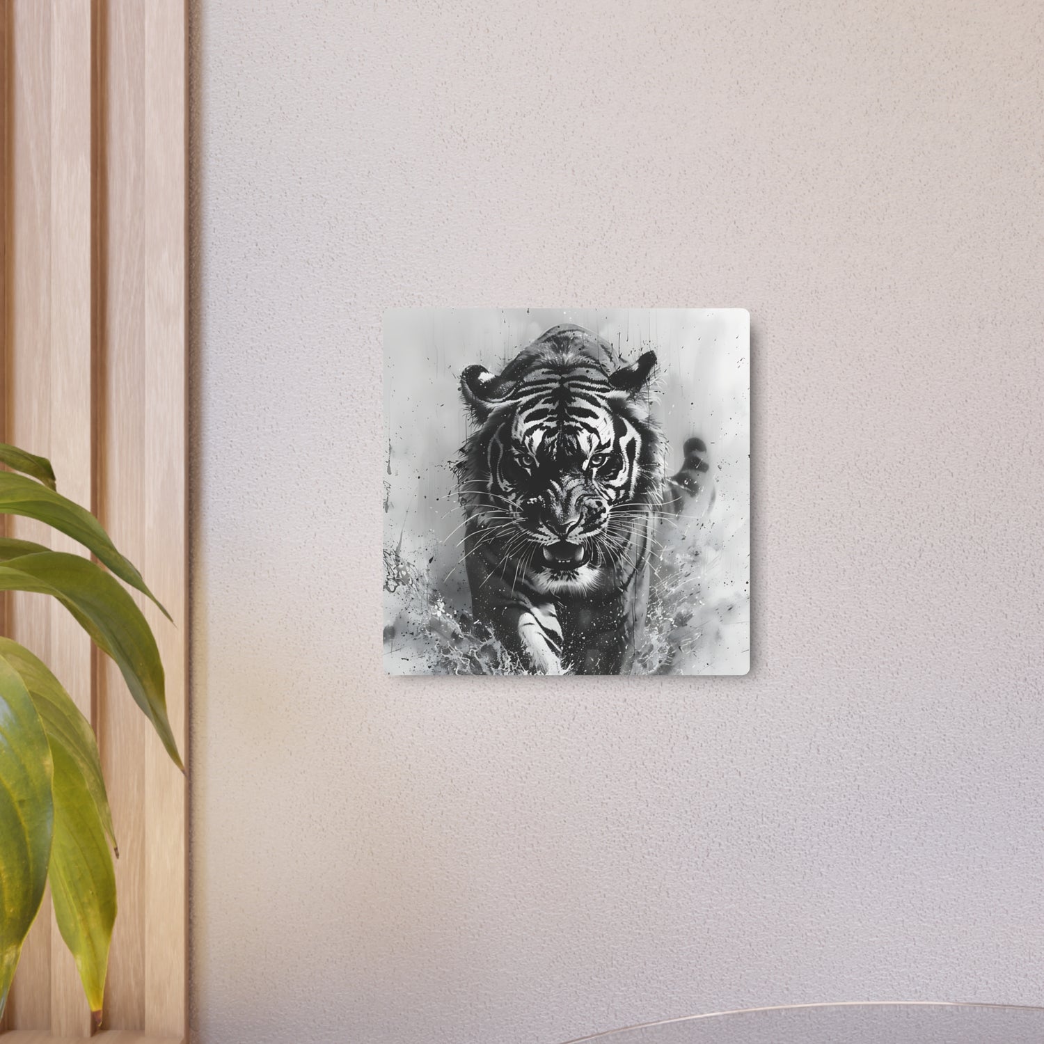 Tiger Metal Art — Dramatic Black & White Running Tiger Wall Decor - The Art Hub
