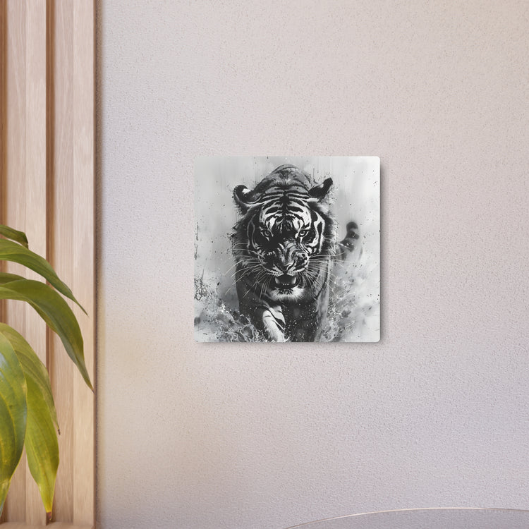 Tiger Metal Art — Dramatic Black & White Running Tiger Wall Decor - The Art Hub