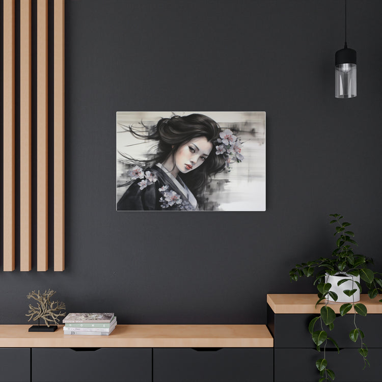 Metal Art Elegant Geisha Portrait Wall Decor with Cherry Blossoms - The Art Hub