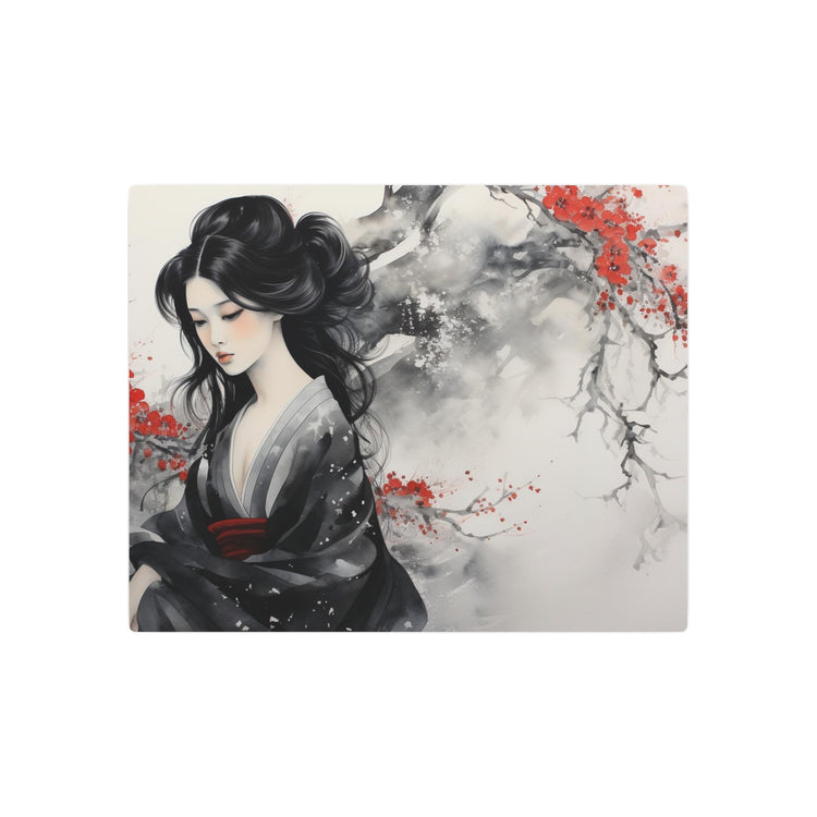 Metal Art Japanese Geisha Wall Decor with Cherry Blossom Ink Wash - The Art Hub