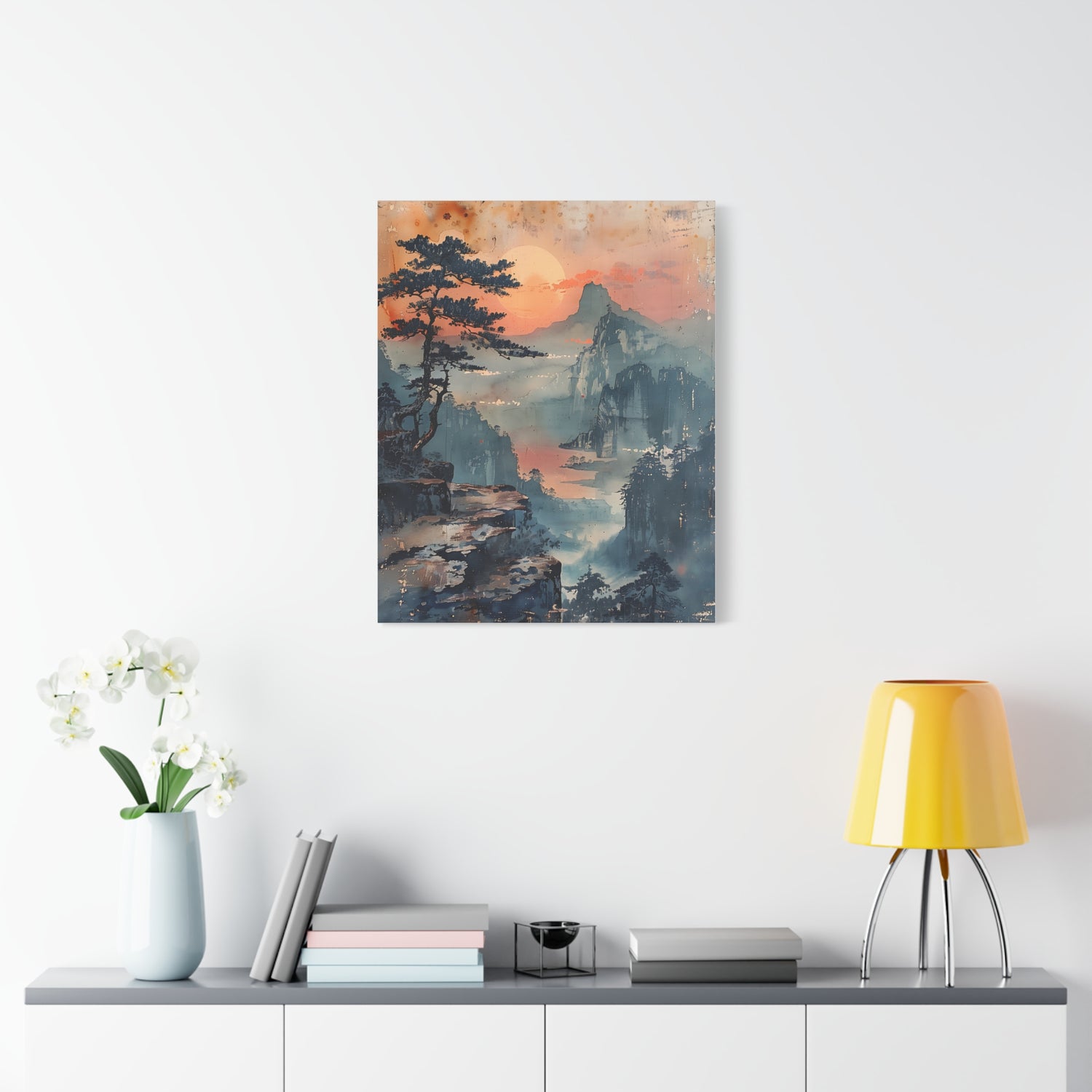 Sunset Mountain Landscape Canvas Print — Misty Pine Cliff Wall Art - The Art Hub