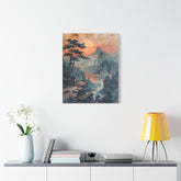 Sunset Mountain Landscape Canvas Print — Misty Pine Cliff Wall Art - The Art Hub