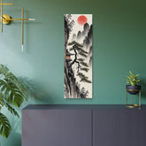 Japanese Landscape with Red Sun Vertical Wall Decor - The Art Hub