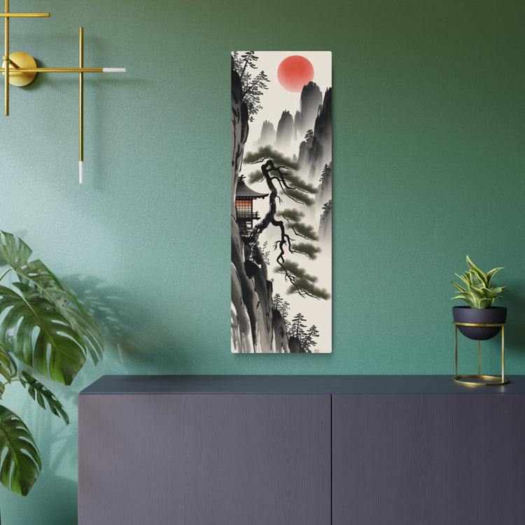 Japanese Landscape with Red Sun Vertical Wall Decor - The Art Hub