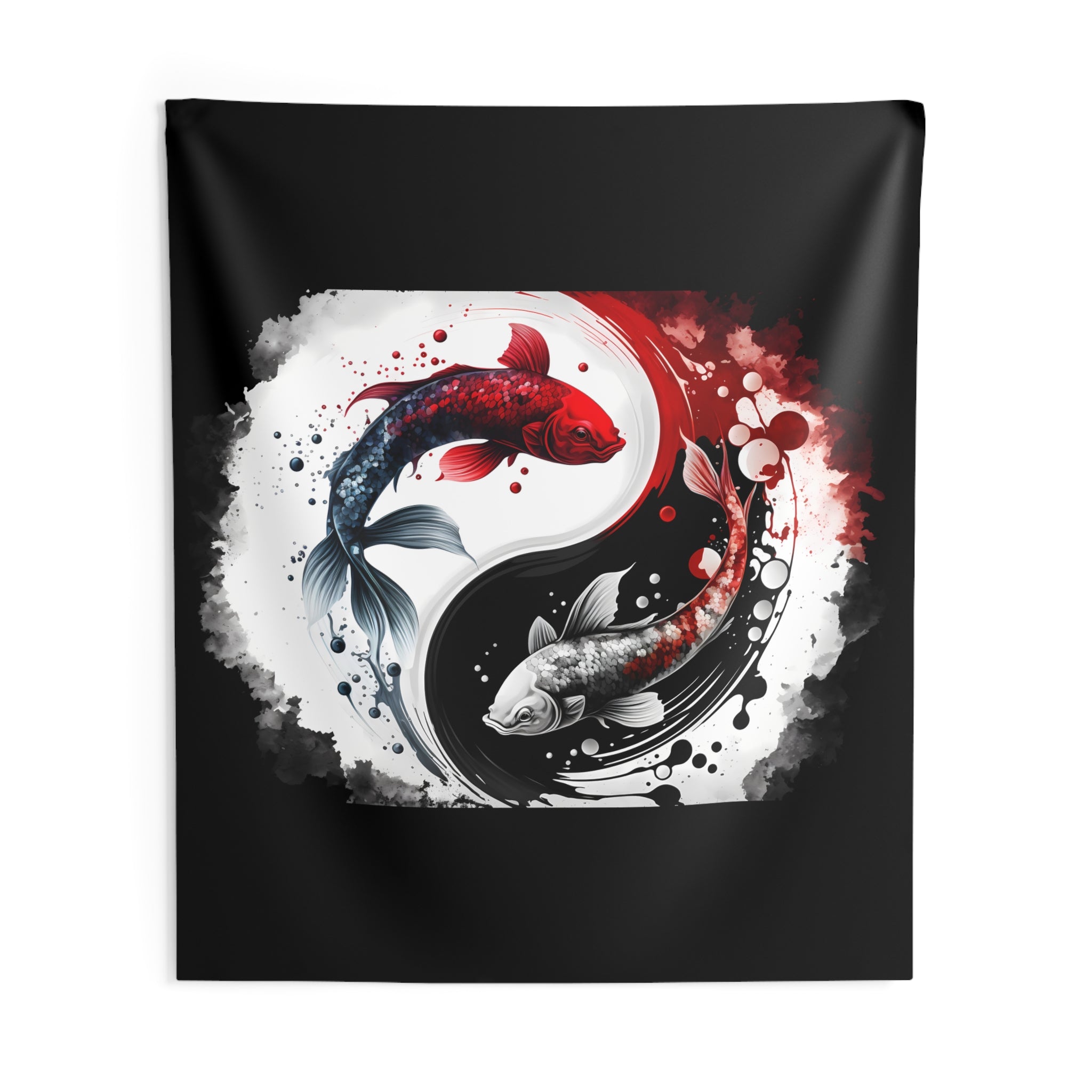 Yin Yang Koi Wall Tapestry — Red & Black Koi Fish Indoor Tapestry