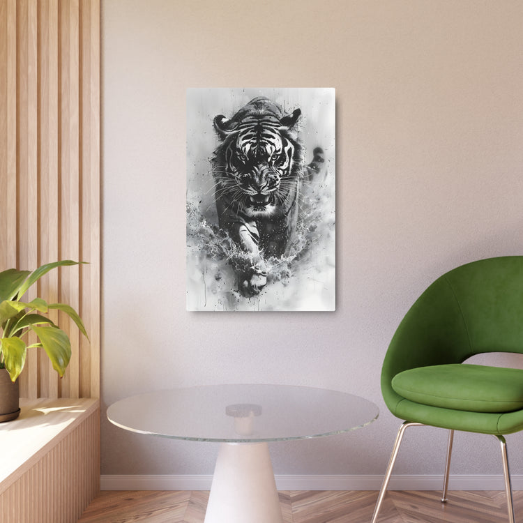 Tiger Metal Art — Dramatic Black & White Running Tiger Wall Decor - The Art Hub